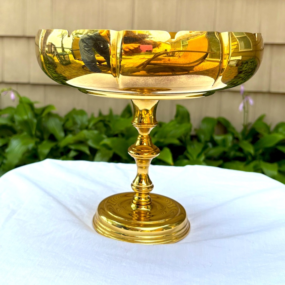 Vintage Baldwin Brass Lotus Pedestal Dish Hollywood Regency